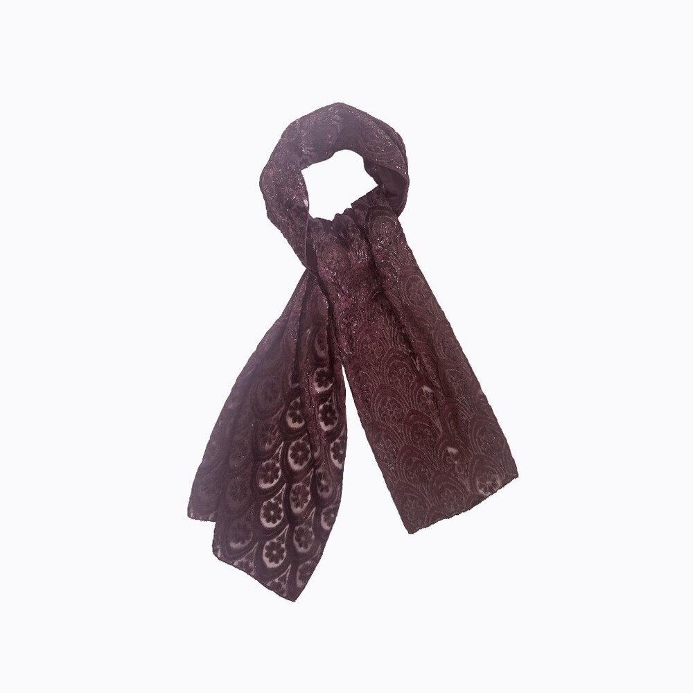 Vtg Burgundy Velvet Burnout Sheer Scarf Floral Y2K Whimsigoth Vamp Dark Romance